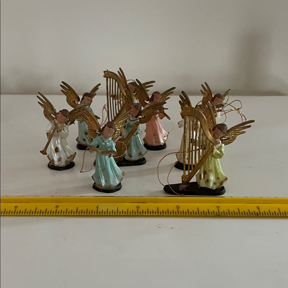 Pastel Angel Tree Ornaments (9) with Gold Wings hand painted in Hong Kong